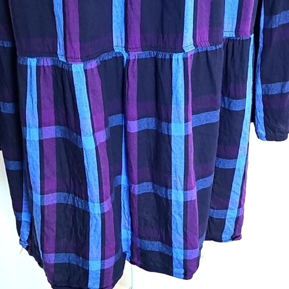 EVRI Blue & Purple Plaid Babydoll Top, Bell Sleeves, Size 1X - Picture 4 of 10